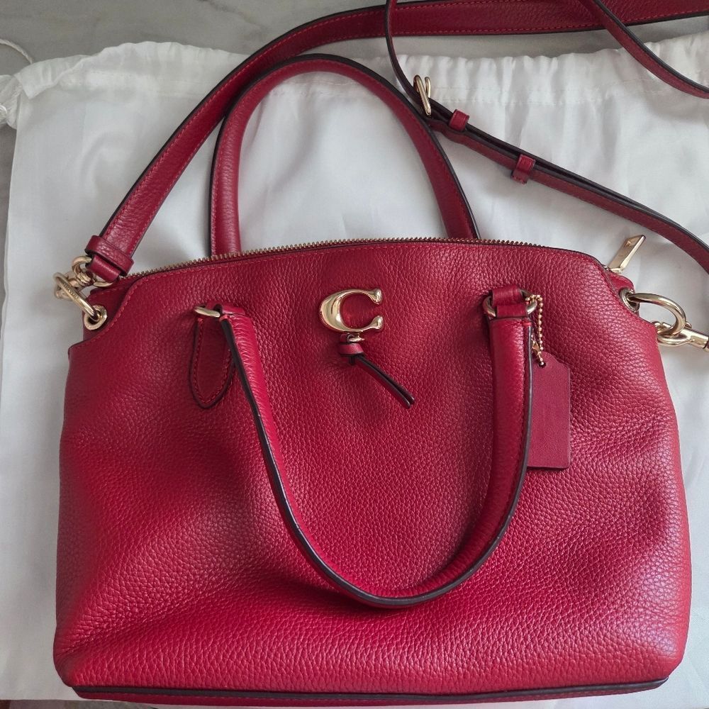Coach Remi Satchel Red Pebbled Leather Crossbody Shoulder Handbag